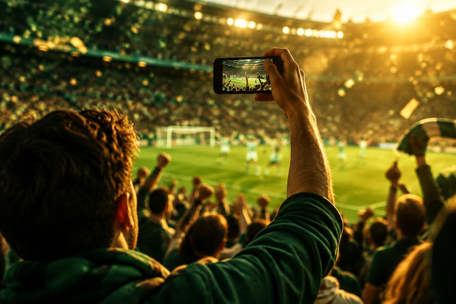 Un tifoso alza lo smartphone al momento del gol