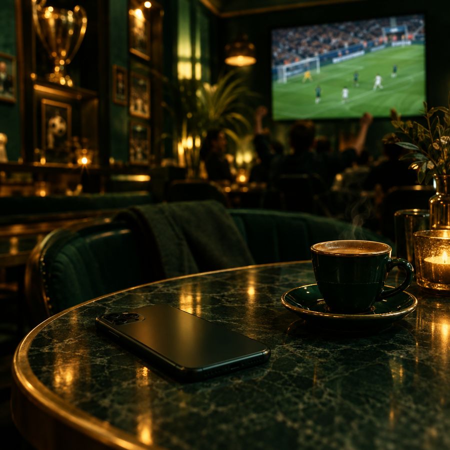 Un telefono a faccia in giù su un tavolino accanto a un caffè