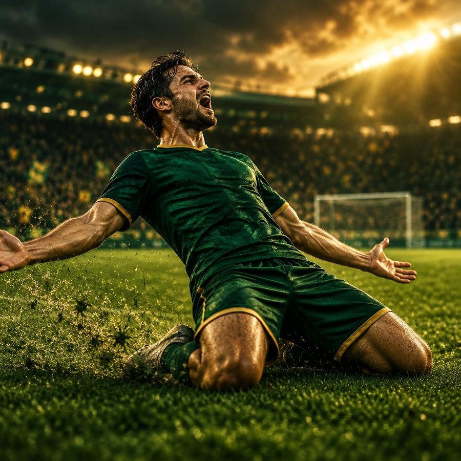 Un attaccante scivola in ginocchio dopo un gol