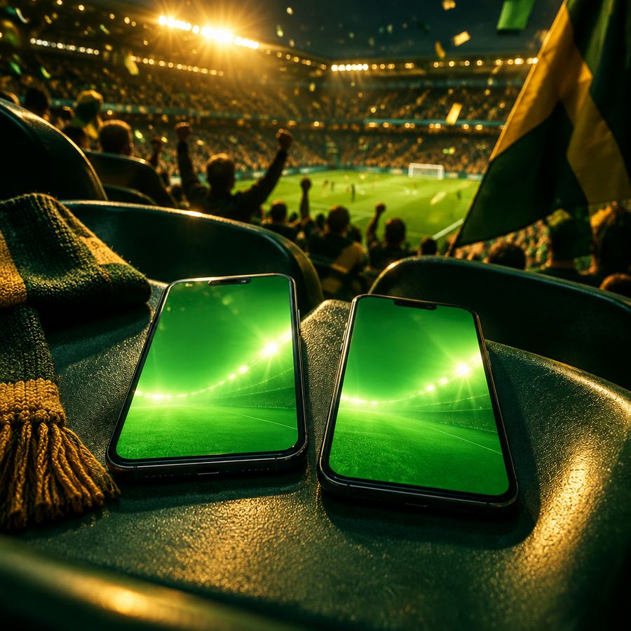 Due smartphone su un sedile dello stadio
